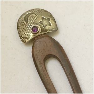 Sterling silver wood | hair stick pin star moon